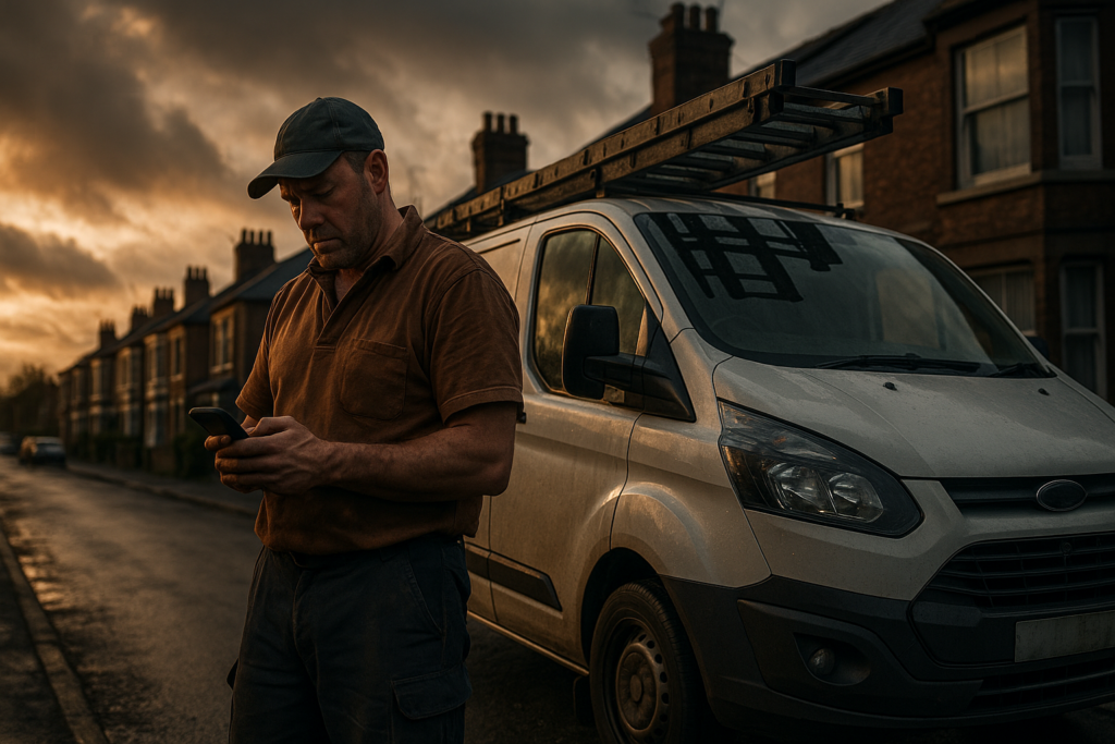 Ultra realistic image for Why UK Plumbers Need Better Scheduling Tools. Focus: wide cinematic exterior view with dramatic lighting, ultra realistic