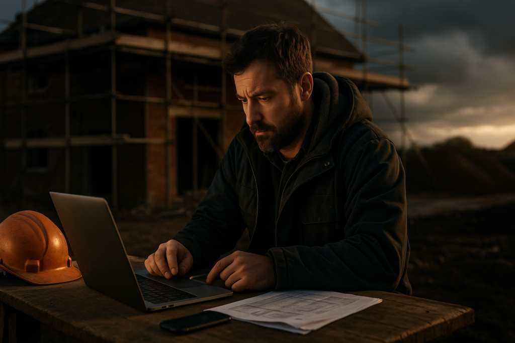 Ultra realistic image for Why UK Trades Need Automated CIS Calculations. Focus: wide cinematic exterior view with dramatic lighting, ultra realistic