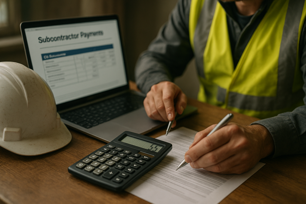 Ultra realistic image for Why UK Trades Need Automated CIS Calculations. Focus: intimate interior detail shot with shallow depth of field, ultra realistic