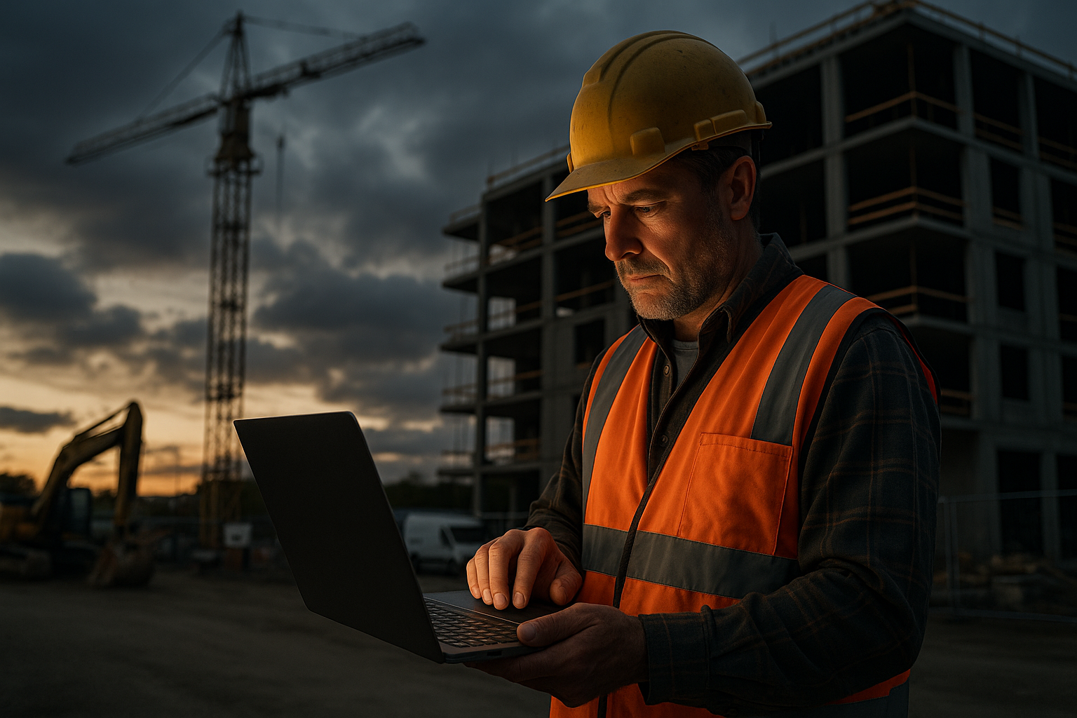 Ultra realistic image for Why Your Subcontractors Need Their Own Login to Your System: Unlock Efficiency with Subcontractor Portal Access. Focus: wide cinematic exterior view with dramatic lighting, ultra realistic