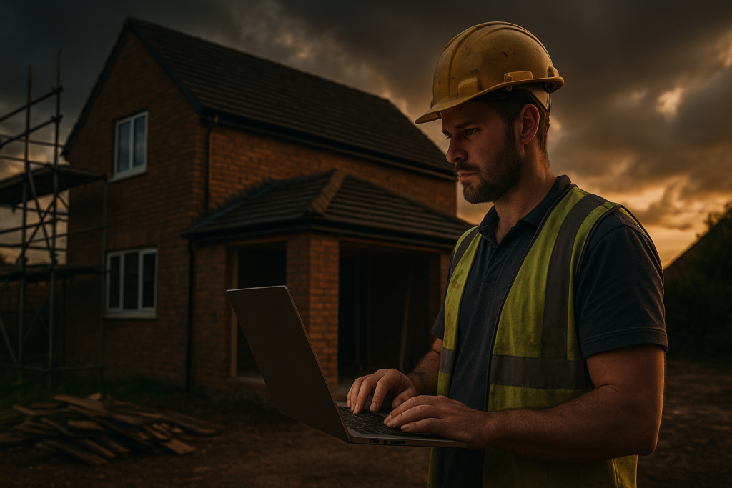 Ultra realistic image for How WordPress-Based Project Management Software Can Transform Your Trade Business. Focus: wide cinematic exterior view with dramatic lighting, ultra realistic