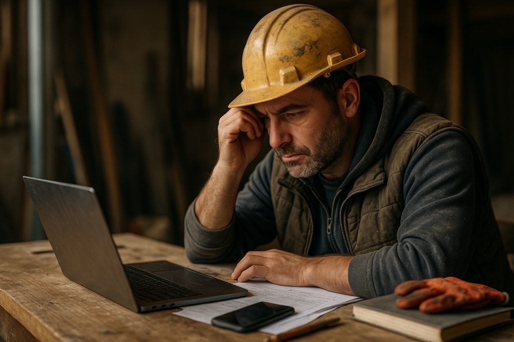 Ultra realistic image for Why UK Tradesmen Need Tailored Project Management Software. Focus: intimate interior detail shot with shallow depth of field, ultra realistic