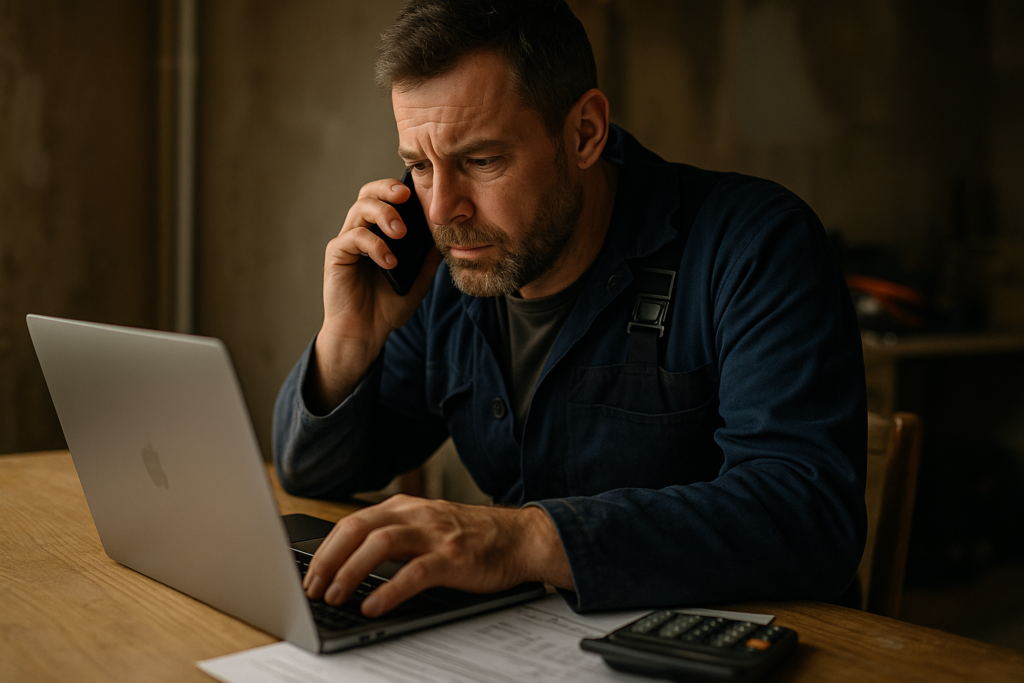 Ultra realistic image for Why UK Tradesmen Need Trade-Specific Project Management Software. Focus: intimate interior detail shot with shallow depth of field, ultra realistic