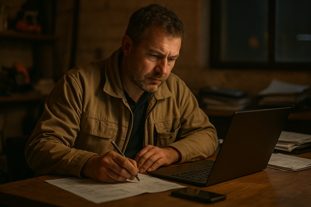 Ultra realistic image for How ConstruX Transforms Project Management for UK Trades Businesses. Focus: intimate interior detail shot with shallow depth of field, ultra realistic