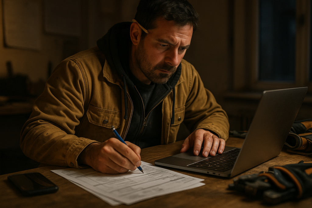 Ultra realistic image for How UK Tradesmen Can Cut Admin Time and Boost Profits with ConstruX Project Management. Focus: intimate interior detail shot with shallow depth of field, ultra realistic