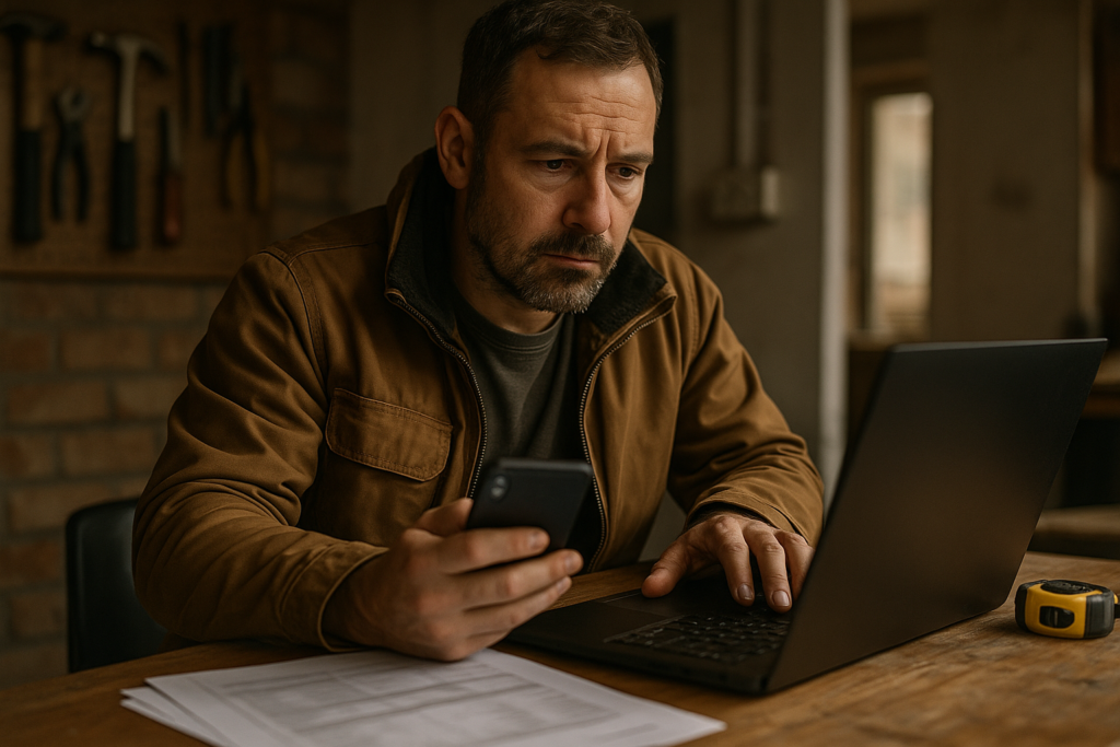 Ultra realistic image for Why UK Tradesmen Need Tailored Project Management Software to Boost Efficiency and Profits. Focus: intimate interior detail shot with shallow depth of field, ultra realistic