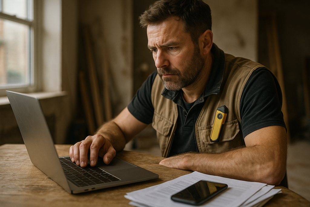 Ultra realistic image for How ConstruX Simplifies Project Management for UK Trade Businesses. Focus: intimate interior detail shot with shallow depth of field, ultra realistic