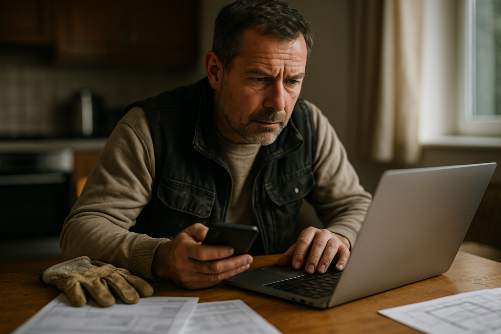 Ultra realistic image for How UK Tradesmen Can Save Time, Get Paid Faster, and Manage Jobs Better with ConstruX. Focus: intimate interior detail shot with shallow depth of field, ultra realistic