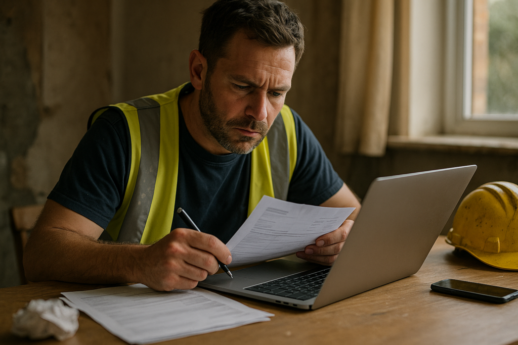 Ultra realistic image for How ConstruX Helps UK Trades Businesses Cut Down Admin and Get Paid Faster. Focus: intimate interior detail shot with shallow depth of field, ultra realistic