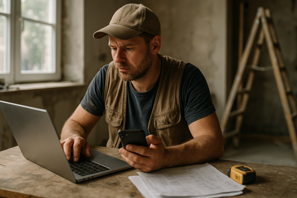Ultra realistic image for How ConstruX Simplifies Project Management for UK Trade Businesses. Focus: intimate interior detail shot with shallow depth of field, ultra realistic