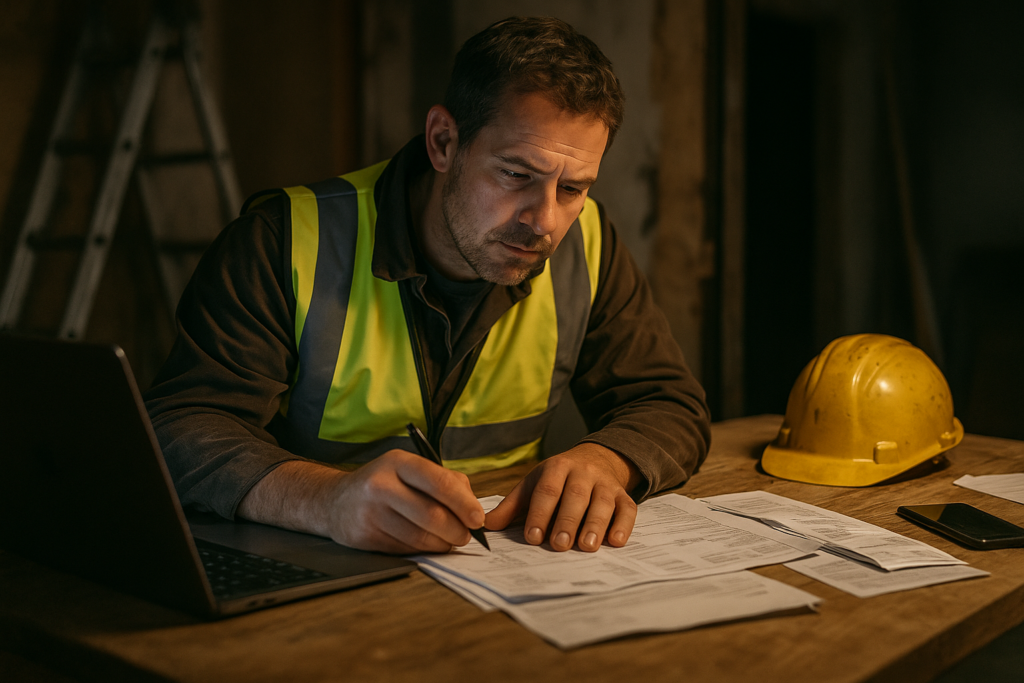 Ultra realistic image for How ConstruX Transforms Trade Business Management for UK Tradesmen. Focus: intimate interior detail shot with shallow depth of field, ultra realistic