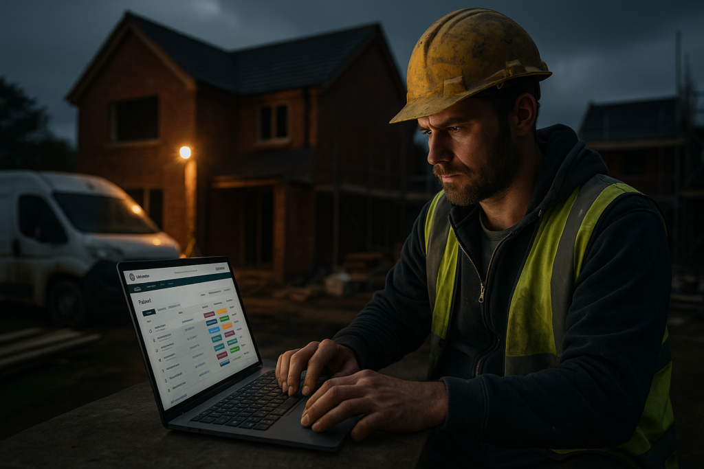 Ultra realistic image for How WordPress-Based Project Management Software Can Transform Your Trade Business. Focus: wide cinematic exterior view with dramatic lighting, ultra realistic